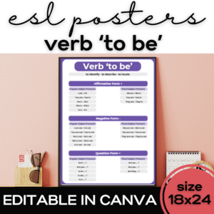 verb to be ESL classroom poster high school and adult ell