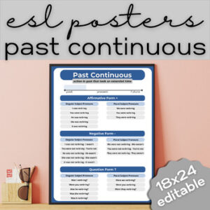 esl past continuous progressive tense anchor chart poster high school secondary adult ell