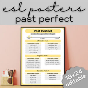 esl past perfect tense anchor chart poster high school secondary adult ell
