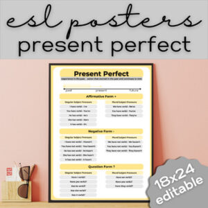esl present perfect tense anchor chart poster high school secondary adult ell