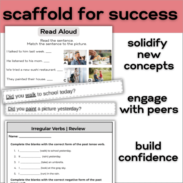 simple past tense full ESL unit with lessons activities assessment for high school and adult ELLS
