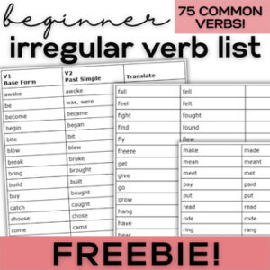 ESL Irregular Past Tense Chart- Newcomer & Beginner High School & Adult ELL-1