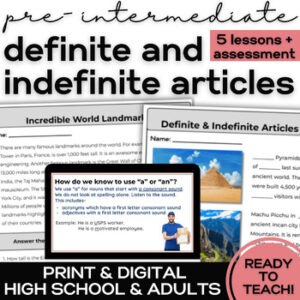 ESL Definite & Indefinite Articles - Lessons & Activities for High School Adult-1