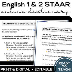 ENGLISH 1 & 2 EOC STAAR - Online Dictionary Tips