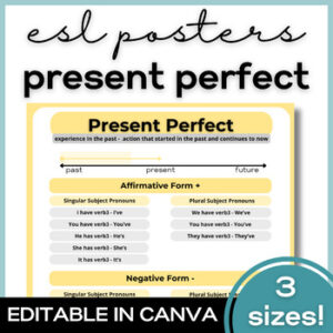 ESL Present Perfect Verb Tense Grammar Poster