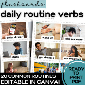 ESL Routine Verbs Flash Cards- Vocabulary for High School & Adult Beginner ELLs-1
