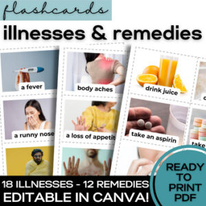ESL Illnesses & Remedies - Vocabulary Flash Cards for High School & Adult ELLs-1