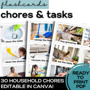 ESL Chores or Home Tasks Flash Cards- Vocabulary for High School & Adult ELLs-1
