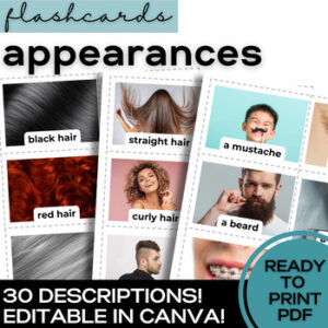 ESL Describing Appearances Flash Cards- Vocabulary for High School & Adult ELLs-1