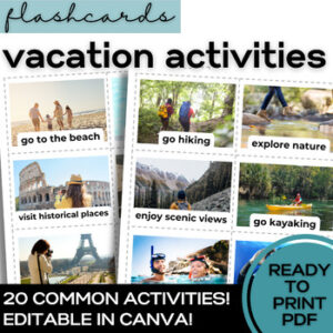 ESL Vacation Activities Flash Cards- Vocabulary for Beginner High School & Adult-1
