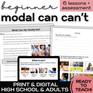 ESL Can & Can't with Action Verbs - Lessons & Activities for High School & Adult-1