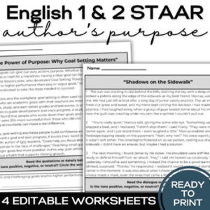 STAAR EOC ENGLISH 1 & 2- Reading Worksheets for Author's Purpose-1