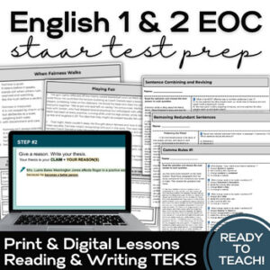 Everything for ELL 23 STAAR EOC English 1 & 2 Full Test Prep - Reading and Writing TEKS Review Bundle-1