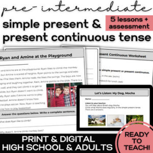 ESL Simple Present & Present Continuous- Lessons & Activities High School Adults-1