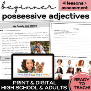 ESL Possessive Adjectives- Activities for Newcomer & Beginner High School ELL-1